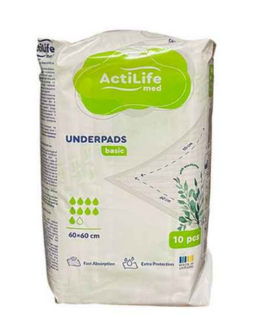 Пелюшки поглинаючі гігієнічні  ACTILIFE 10шт Med Basic 60х60 ActiLife10 фото
