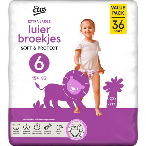 Підгузки Etos Extra Large, розмір 6, 15+ кг, 36 штук EtosPants6Soft-36 фото