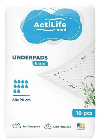 Пелюшки поглинаючі гігієнічні ACTILIFE 10шт Med Basic 60х90 ActiLife60x90Basic10 фото