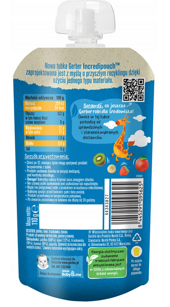 Десертний мус Gerber Junior з яблуком, ківі, полуницею та бананом 12 міс.+ 110 г GerberJuniorJabłkoKiwiTruskawkaBanan110 фото