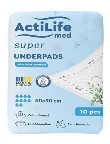 Пелюшки поглинаючі гігієнічні ACTILIFE 10шт Med Super 60х90 ActiLife60x90Super10 фото