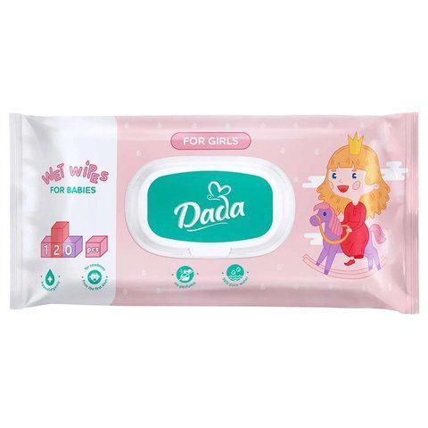 Дитячі вологі серветки для дівчаток Dada for girls 120 штук з клапаном DadaGirls120 фото