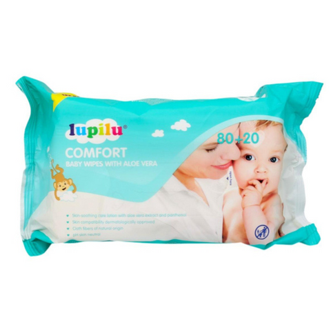 Вологі серветки Lupilu Comfort Aloe Vera 80+20 шт LupiluComfortBabyAloe80+20 фото