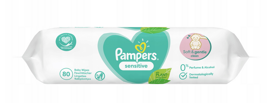 Дитячі вологі серветки Pampers Sensitive для чутливої шкіри, 80 шт Pampers80 фото