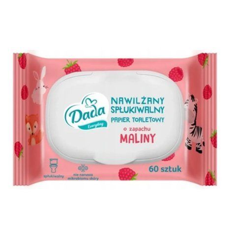Дитячий вологий туалетний папір Dada з запахом малини 60 шт Польща DadaPapier фото