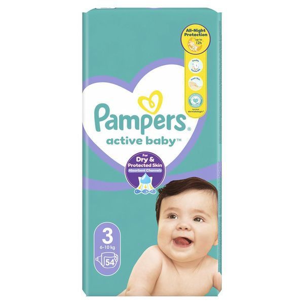 Pampers Дитячі одноразові підгузки Pampers Active Baby Розмір 3 Midi (6&ndash;10 кг), 54 шт Pampers3Active BabyMidi54 фото