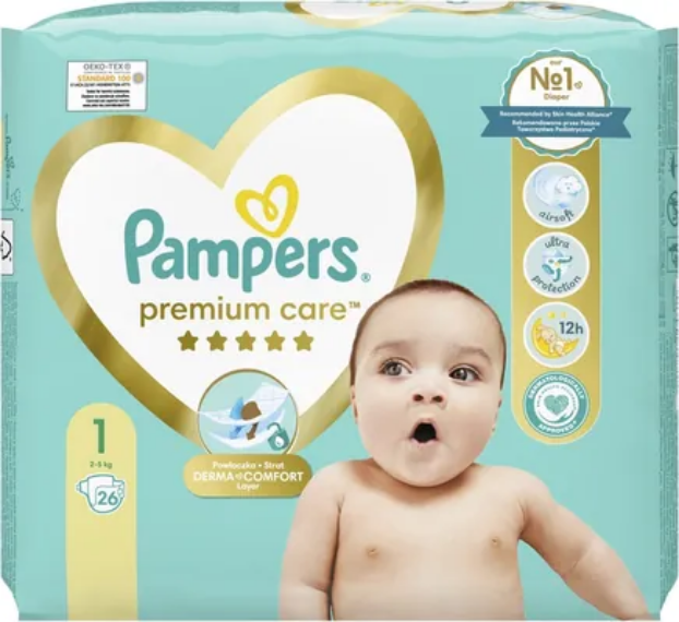 Pampers Дитячі одноразові підгузки Pampers Premium Care Newborn Розмір 1 (2&ndash;5 кг), 26 шт Pampers1Newborn26 фото